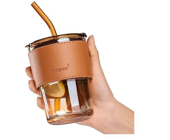 Juice Cup With Straw Glass Material (450ml)